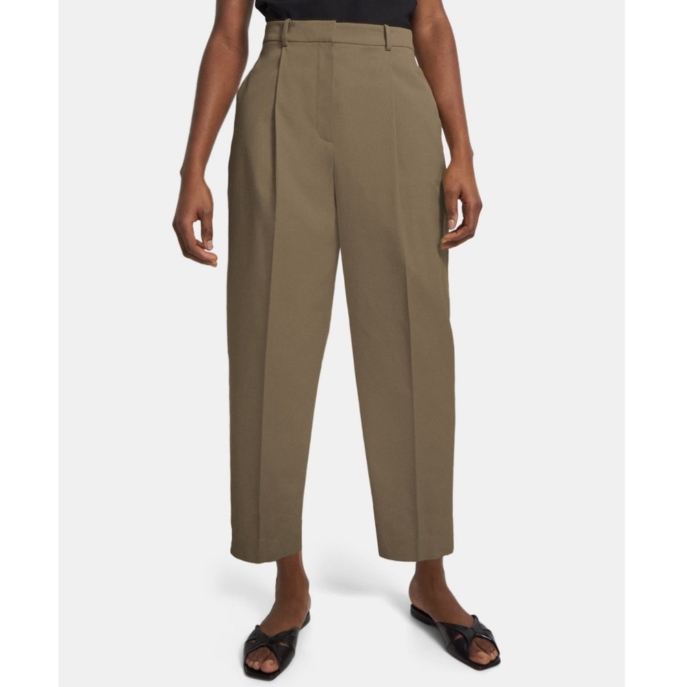 Theory Khaki/Olive Green Pleated Front Cropped Pants